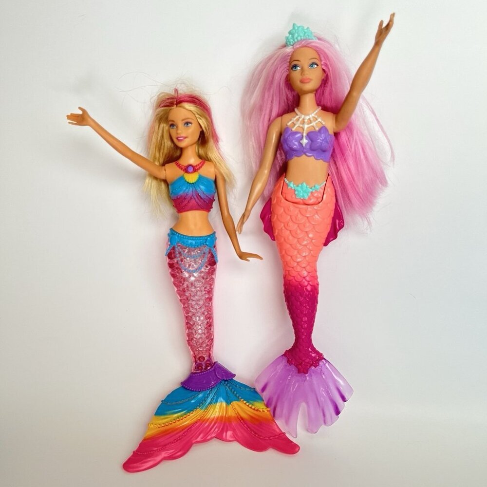 Mermaid Barbie Dreamtopia Doll Lot Of 2 Rainbow Light Up Pink And Blonde Hair